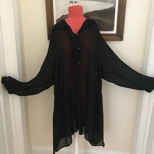 GRIZAS Sheer Tunic Blouse - Lg Black Silk Hood